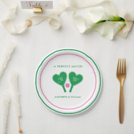 Preppy Green and Pink Wedding Pickleball Papieren Bordje