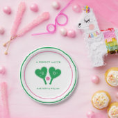 Preppy Green and Pink Wedding Pickleball Papieren Bordje (Feest)