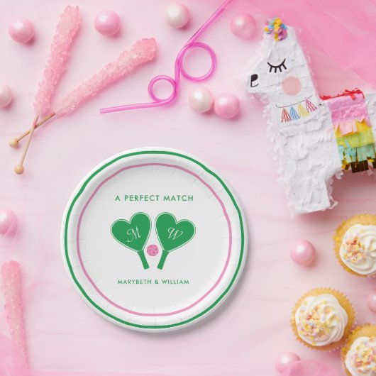 Preppy Green and Pink Wedding Pickleball Papieren Bordje (Feest)