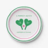 Preppy Green and Pink Wedding Pickleball Papieren Bordje (Voorkant)