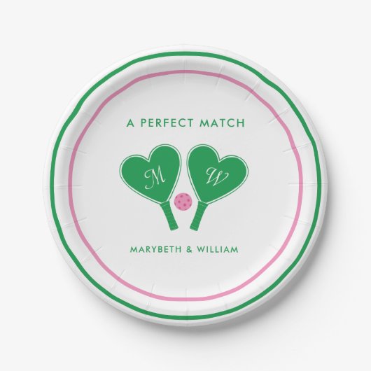 Preppy Green and Pink Wedding Pickleball Papieren Bordje (Voorkant)