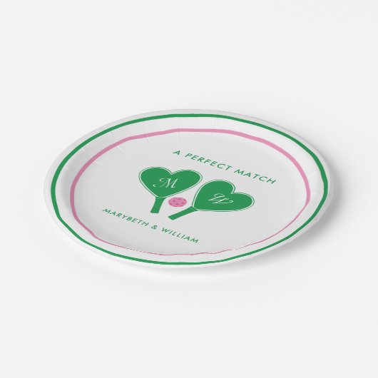 Preppy Green and Pink Wedding Pickleball Papieren Bordje (Gekanteld)