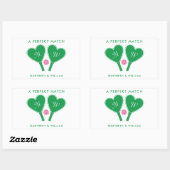 Preppy Green and Pink Wedding Pickleball Rechthoekige Sticker (Vel)