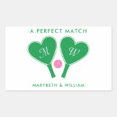 Preppy Green and Pink Wedding Pickleball Rechthoekige Sticker (Voorkant)