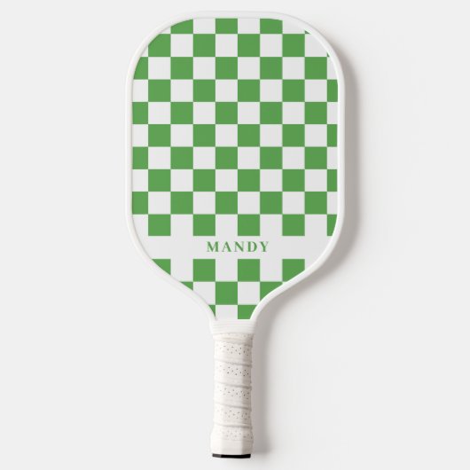 Preppy Green and White Checkerboard Custom Name Pickleball Paddle (Achterkant)