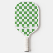 Preppy Green and White Checkerboard Custom Name Pickleball Paddle (Voorkant)