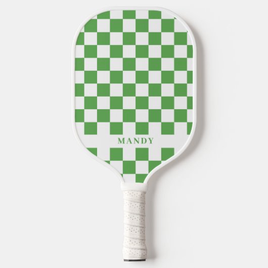 Preppy Green and White Checkerboard Custom Name Pickleball Paddle (Voorkant)
