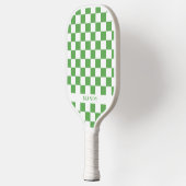 Preppy Green and White Checkerboard Custom Name Pickleball Paddle (Links)