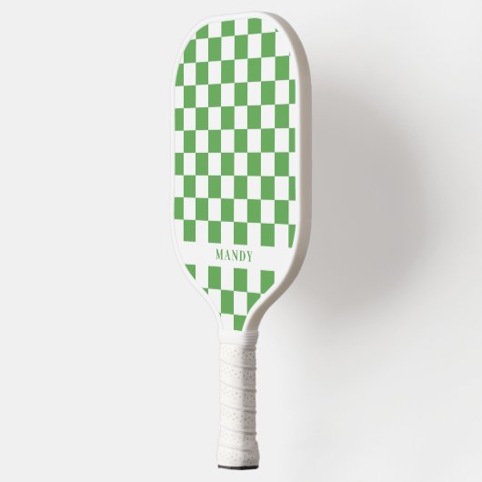 Preppy Green and White Checkerboard Custom Name Pickleball Paddle (Links)