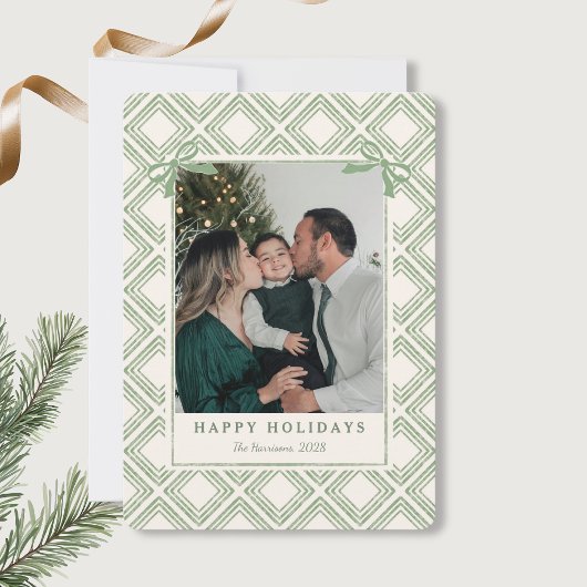 Preppy Green Diamond Pattern Holiday Card