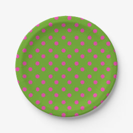 Preppy Green en Pink Polka Dots Papieren Bordje