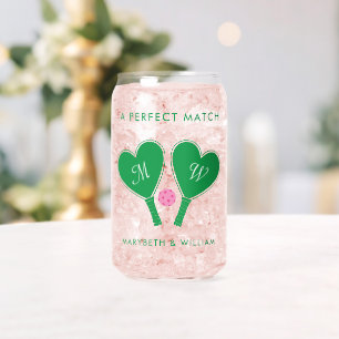 Preppy Green en Pink Wedding Pickleball Blikvorm Glas