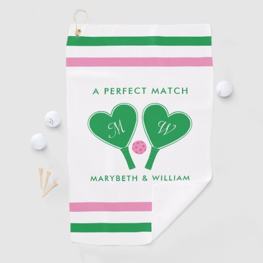 Preppy Green en Pink Wedding Pickleball Golfhanddoek (Insitu)