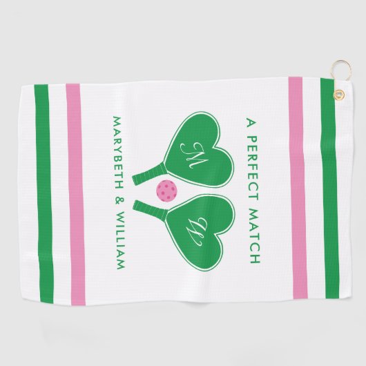 Preppy Green en Pink Wedding Pickleball Golfhanddoek (Horizontaal)