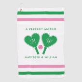 Preppy Green en Pink Wedding Pickleball Golfhanddoek (Voorkant)