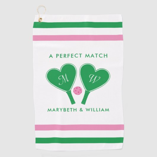 Preppy Green en Pink Wedding Pickleball Golfhanddoek (Voorkant)