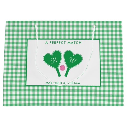 Preppy Green en Pink Wedding Pickleball Groot Cadeauzakje (Voorkant)