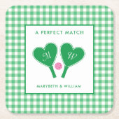 Preppy Green en Pink Wedding Pickleball Kartonnen Onderzetters (Voorkant)