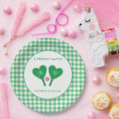 Preppy Green en Pink Wedding Pickleball Papieren Bordje (Feest)