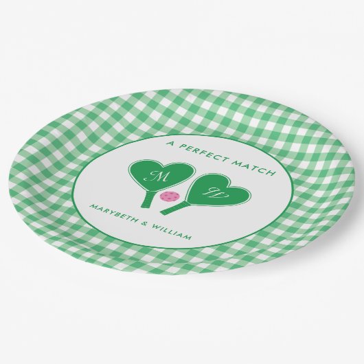 Preppy Green en Pink Wedding Pickleball Papieren Bordje (Gekanteld)