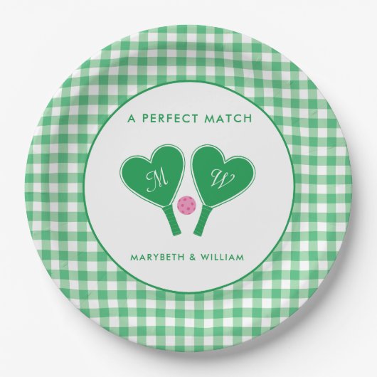 Preppy Green en Pink Wedding Pickleball Papieren Bordje (Voorkant)
