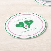 Preppy Green en Pink Wedding Pickleball Ronde Kartonnen Onderzetter (Gebogen)