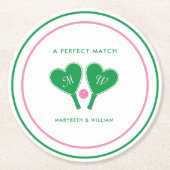 Preppy Green en Pink Wedding Pickleball Ronde Kartonnen Onderzetter (Voorkant)