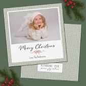 Preppy Green Gingham Christmas Photo Card Feestdagenkaart