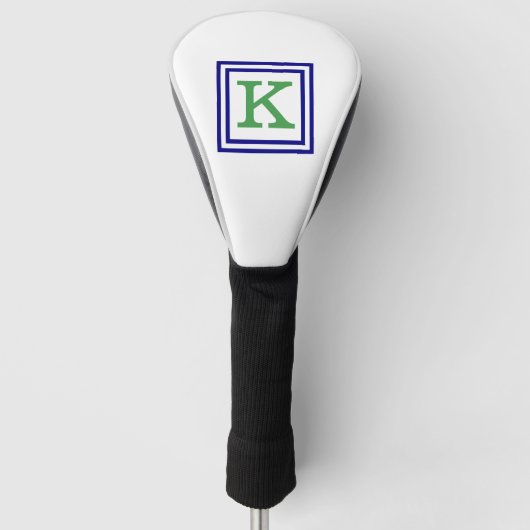 Preppy Green Monogram with Navy Blue Border Golfheadcover (Voorkant)
