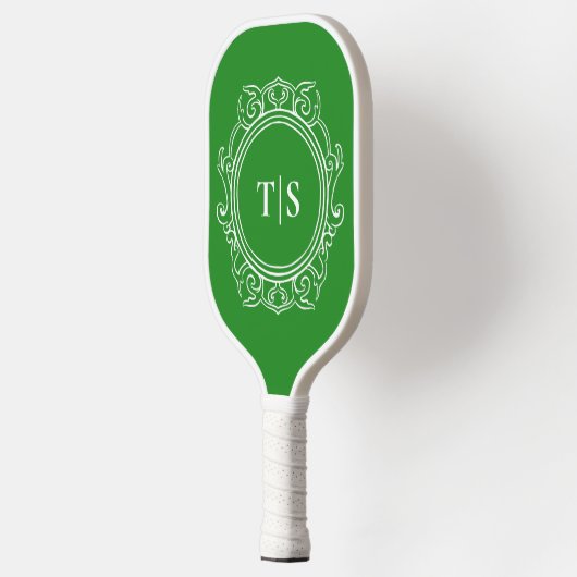 Preppy Green Ornate Classic Monogram Pickleball Paddle (Links)