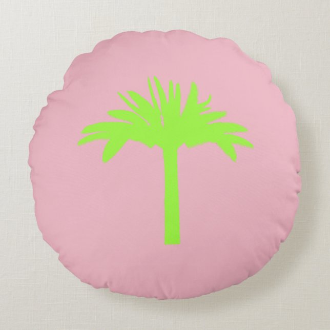 Preppy Green Palm Tree Pillow Rond Kussen (Voorkant)