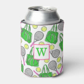 Preppy Green Pink Tennis Racquet Bag Balls Initiaa Blikjeskoeler (Blikje Voorkant)