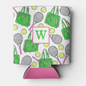 Preppy Green Pink Tennis Racquet Bag Balls Initiaa Blikjeskoeler (Voorkant)