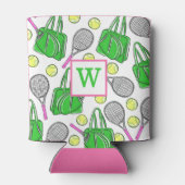 Preppy Green Pink Tennis Racquet Bag Balls Initiaa Blikjeskoeler (Achterkant)