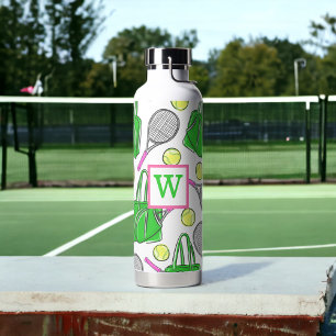 Preppy Green Pink Tennis Racquet Bag Balls Initiaa Waterfles