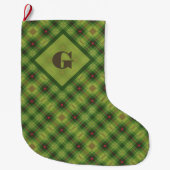 Preppy Green Plaid Bold Custom Monogram Grote Kerstsok (Voorkant)