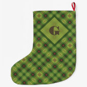 Preppy Green Plaid Bold Custom Monogram Grote Kerstsok (Achterkant)