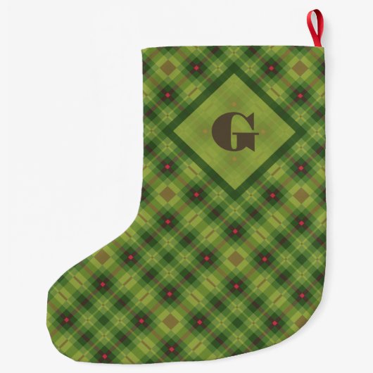 Preppy Green Plaid Bold Custom Monogram Grote Kerstsok (Achterkant)