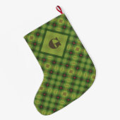 Preppy Green Plaid Bold Custom Monogram Grote Kerstsok (Achterkant (Hangend))