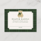 Preppy Green Plaid Teddy Bear Diaper Raffle Informatiekaartje (Voorkant)