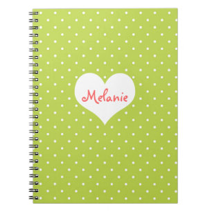 Preppy green polka stip hartgepersonaliseerd tijds notitieboek