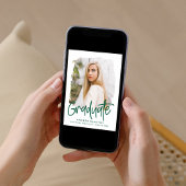 Preppy Green Script Photo Afstuderen Aankondiging