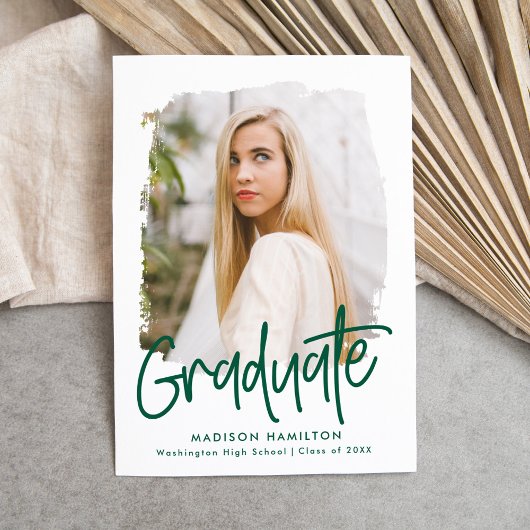 Preppy Green Script Photo Afstuderen Aankondiging