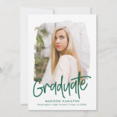 Preppy Green Script Photo Afstuderen Aankondiging (Voorkant)