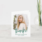 Preppy Green Script Photo Afstuderen Bedankkaart (Voorkant)