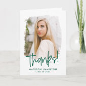 Preppy Green Script Photo Afstuderen Bedankkaart (Voorkant)