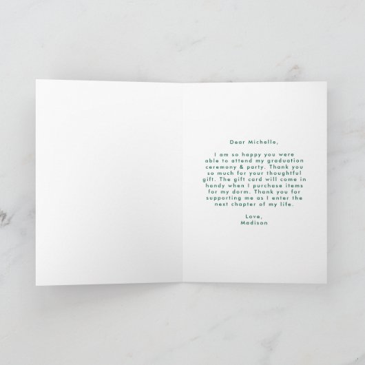Preppy Green Script Photo Afstuderen Bedankkaart (Binnen)