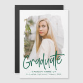 Preppy Green Script Photo Afstuderen Magnetische Uitnodiging (Voorkant / Achterkant)