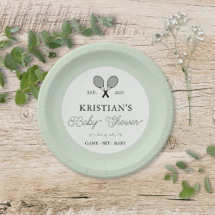 Preppy Green Tennis Theme Chic Baby shower Papieren Bordje