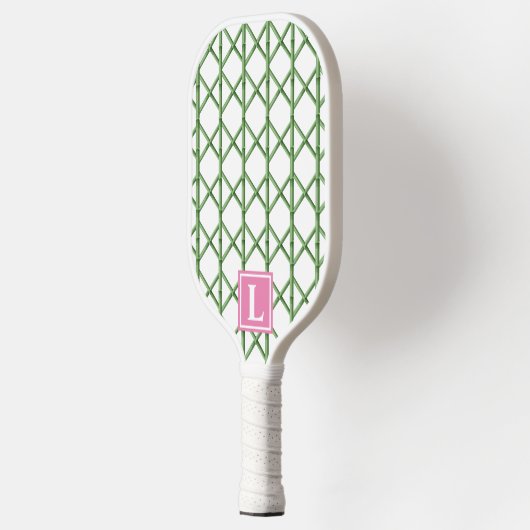 Preppy Green Trellis Bamboo Small Pattern Monogram Pickleball Paddle (Links)